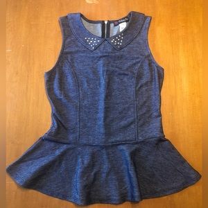 Volume One Flare Tank with Collar and Rhinestone Detail